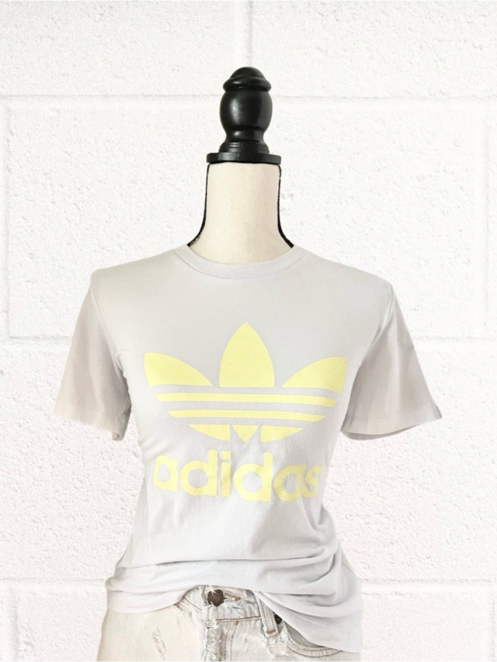 adidas Women’s White Tee with Yellow Trefoil Logo